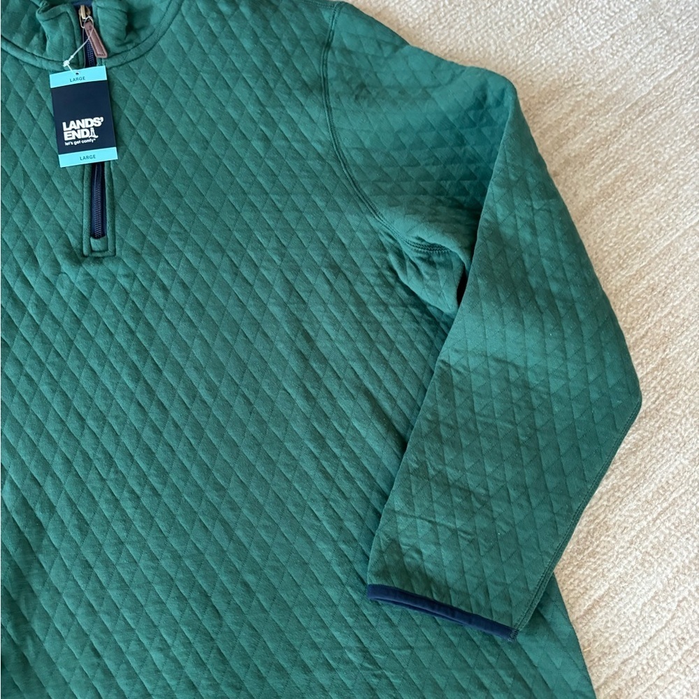 Lands' End Men's Forest Green Zip-Up Sweater - Picture 3 of 6
